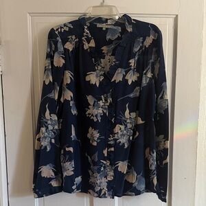 Daniel Rainn Midnight Blue and Cream Floral Blouse